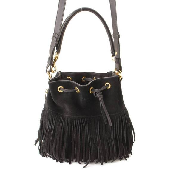 Saint Laurent Handbags - Saint Laurent Emmanuel Drawstring Suede Shoulder Bag Black
